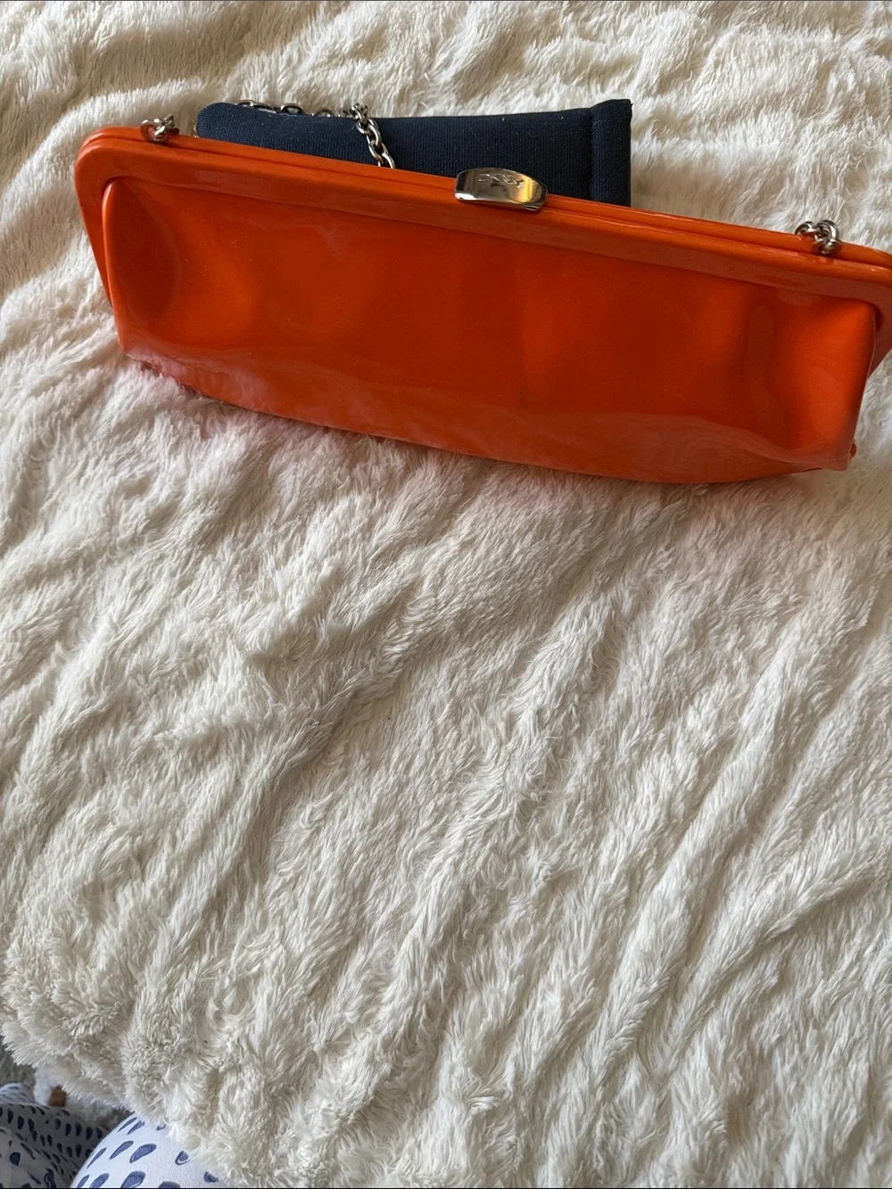 DKNY Orange Patent Convertible Chain Clutch Shoulder Bag Y2K East West Evening